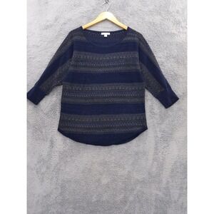 New York & Company Sweater Medium Blue Gray Metallic Knit‎ Pullover Womens